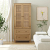 Bay Isle Home Mid Century Modern Wooden Accent Cabinet with 2 Drawers, Tall Rectangle Locker With Faux Rattan And Faux Solid Wood Surface, New in Box $599