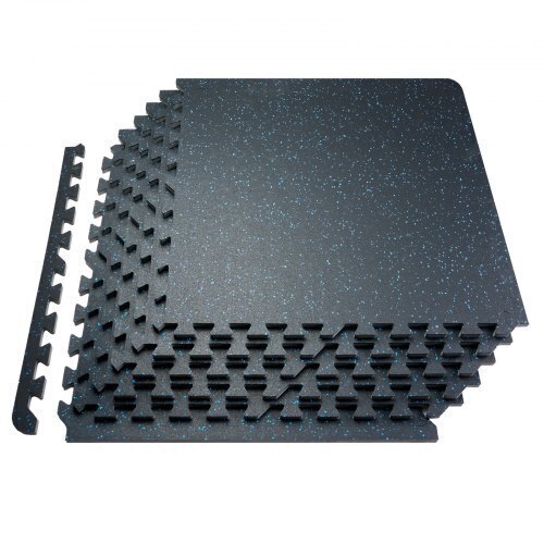 VEVOR 0.56" Thick Gym Floor Mats, 25 Tiles Rubber Top with EVA Foam, 25" x 25" Gym Flooring Workout Mats with 100sq.ft Coverage, Interlocking Puzzle Gym Mats for Gym, Home, Garage, Black & Blue, New in Box $299