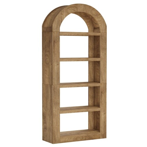 Byblight 71" Brown Wood 5-Shelf Arched Bookcase for Home Office and Living Room, New in Box $399