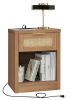 OAKHAM HOME Rattan Night Stand with Type-C Charging Station, Bedside Table with Drawer, Boho Bed Side Table End Table Accent Table for Bedroom Living Room (Weathered Oak) $299