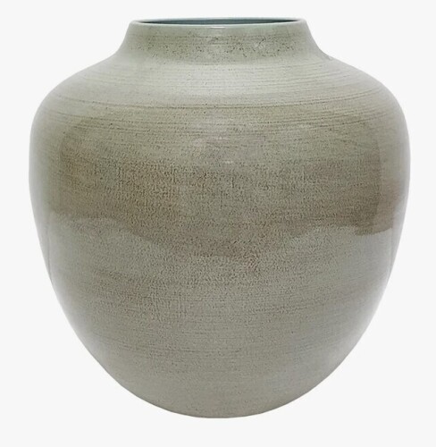 World Menagerie D9.5X9.5" Rounded Iron Accent Vase With Deep Olive Green Finish New In Box $199