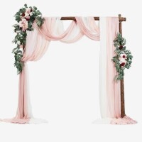 VEVOR Artificial Wedding Arch Flowers Kit, Pink Wedding Arch Flowers with Drapes Kit (Pack of 5) - 2 Pcs Floral Arrangement, 3 Pcs Sheer Drapes, for Ceremony Bouquets Reception Backdrop Decoration New In Box $199