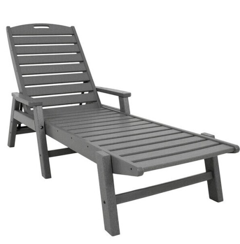 POLYWOOD NCC2280GY Slate Gray Nautical Folding Adjustable Chaise with Arms New in Box $499