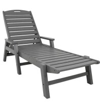 POLYWOOD NCC2280GY Slate Gray Nautical Folding Adjustable Chaise with Arms New in Box $499