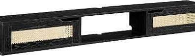 Walker Edison Destin Modern Rattan Flip-Down-Door Wall-Mounted Floating TV Stand for TVs up to 80 Inches, 70 Inch, Black New in Box $299