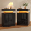 OneBlis LED Nightstands Set of 2, 17 Inches Night Stand Set 2, Modern Bedside Table with LED Lights, High Gloss Surface, End Table with Storage for Bedroom, Black New in Box $399