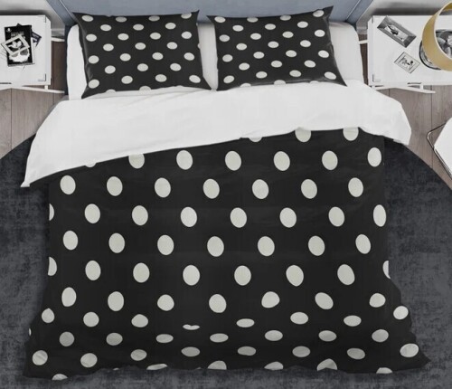 Design Art Queen Size Black Polka Dot Glam III - Glam 3-Piece Duvet Cover Set $199