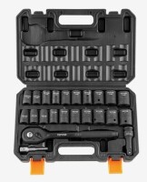 VEVOR Impact Socket Set with 1/2" Drive, Comprising 23 Pieces in SAE (7/16" -1") & Metric Measurements, 6 Point Cr-V Alloy Steel, Ideal for Car Maintenance, Includes Ratchet Handle and Durable Storage Case New In Box $89