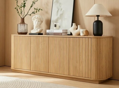 Ivy Bronx Sideboard Storage Cabinet TV Stand With Wave Pattern Buffet Cabinet Wooden Vertical Striped Cabinet For Kitchen/Bedroom/Entryway, 64''W X 15''D X 24''H. New in Box $699