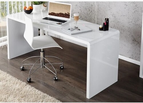 East Urban Home Bronislava High Gloss Home Office White Desk - Sleek Design New in Box $799