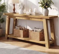 Tribesigns 70.86 in. Brown Rectangle Solid Wood Console Table, Farmhouse Table with Shelf, 2-Tier Storage Sofa Table New in Box $399