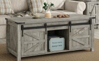 Gracie Oaks Jaquavion Coffee Table, Farmhouse Lift Top Coffee Table with Hidden Storage and Sliding Barn Door New in Box $399