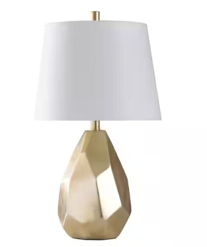 StyleCraft 25 in. Gold Table Lamp with Brussels Off White Hardback Fabric Shade $199