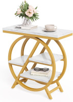 Little Tree End Table, 4-Tier Narrow Faux Marble Side Table Modern Nightstand and Bedside Table with Large Storage Space for Living Room, Home Office, Bedroom, White and Gold New In Box $299