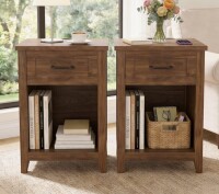 Latitude Run&reg; Set of 2 18'' Farmhouse Nightstand With Built-In Charging Station And USB-C Ports, Modern Two-Tone End Table In Walnut New In Box $299