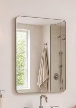 Niveal 30 in. W x 36 in. H Rectangular Framed Wall Bathroom Vanity Mirror in Brushed Nickel New In Box $299