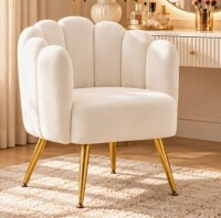 Mercer41 Modern Upholstered Velvet Accent Chair With Golden Metal Legs in White New in Box $499