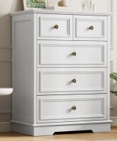 Lark Manor Valera Vintage 5-Drawer Vertical Chest with Arched Base, Dresser with Antique Bronze Button Knobs New in Box $599