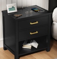 Mercer41 2 Drawers Solid Wood Construction Nightstand With Storage, Open Shelf, 2 Power Outlets, 1 Usb Port, And 1 Type C Port New in Box $399