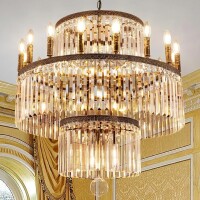 TOCHIC 22 Lights Large Crystal Chandelier for High Ceiling, 30" Farmhouse Crystal Chandeliers Vintage Antique Bronze Candle Pendant Ceiling Light Fixture for Dining Living Room Kitchen Foyer Entryway, New $1,299