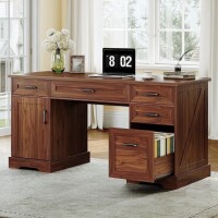 Garvee 59" Executive Desk with File Cabinet and Drawers, with USB Power Outlet, Storage Cabinet for CPU, Workstation Table for Study, Walnut, New in Box $399