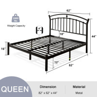 August Grove Queen Size Metal Platform Bed With Victorian Style Headboard, Heavy Duty Steel Slat Support, 12"under Bed Storage,easy Assembly, Black, New in Box $299