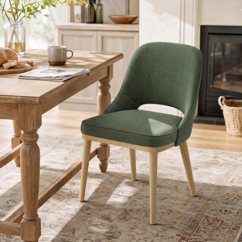 George Oliver Chenille Upholstered Dining Chair With Solid Wood Legs, Green $499