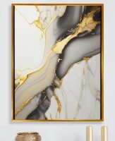 Everly Quinn 30" x 40" Abstract Geode Marble White And Gold II - Abstract Marble Wall Art New In Box $99