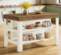 Tribesigns 55 inch W Brown and White Farmhouse 3 Tier Stationary Kitchen Islands with Seating and Storage Shelves for Kitchen Dining Room New Open Box $499