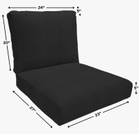 Eddie Bauer 2-Piece Outdoor Lounge Chair Cushion, Sunbrella Fade & Water Resistant for Outdoor Lounge Chairs & Deck Recliners, 23"W x 27"D, 5" thick; Back 24"W x 20"H, 5" thick, Reversible, Canvas Black New In Box $299