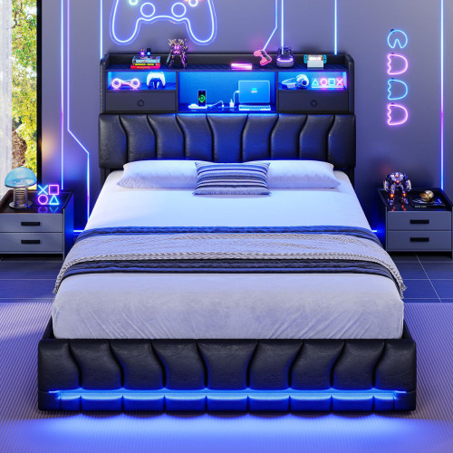 Ivy Bronx Twin Bedroom Bed Frame With Hidden Storage Headboard And Two Large Drawers; Gaming Bed With Rgb Lighting And Charging Station; Leather Upholstered Platform Bed; E-sports Style Bed; No Spring Mattress Required; Black New In Box $399