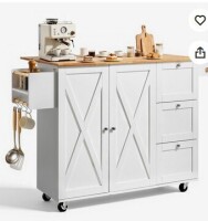VEVOR Kitchen Island Cart with Solid Wood Top, 45.3" Width Mobile Carts with Storage Cabinet, Rolling Kitchen Table with Spice Rack, Towel Rack, Drop Leaf and Drawer, Portable Islands on Wheels, White New in Box $399