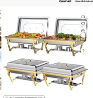 VEVOR Chafing Dish Buffet Set, 8 Qt 4 Pack, Stainless Steel Chafer with 2 Full Size and 4 Half Size Pans, Rectangle Catering Warmer Server with Lid Water Pan Stand, for Weddings Parties Banquets, Gold New in Box $299