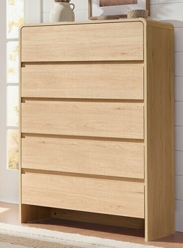 Ebern Designs Modern Tall 5-Drawer Dresser with Curved Corner Design and Soft-Close Function New in Box $399