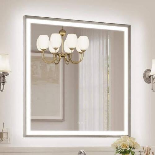 Bonosuki 36 in. H x 36 in. W Morden LED Bathroom Vanity Mirror with 0.8 in. Beveled Frame in Brushed Nickel new in box $399