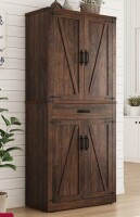Gracie Oaks 72" Farmhouse Kitchen Pantry Cabinet,4 Barn Doors, Storage Cabinet New in Box $499