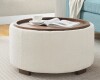 Wade Logan Caysey 30.1" W Upholstered Round Storage Ottoman with Wooden Tray New in Box $399