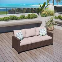 Phi Villa Dark Brown Rattan Wicker Outdoor Patio 3 Seat Sofa Couch with Beige Cushions New in Box $699