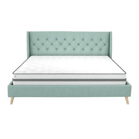 Novogratz Her Majesty Tufted Upholstered Bed Frame, King, Light Green Linen (2 Boxes) New in box $699