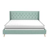 Novogratz Her Majesty Tufted Upholstered Bed Frame, King, Light Green Linen (2 Boxes) New in box $699