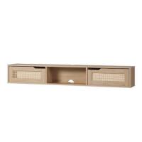 Walker Edison Destin Modern Rattan Flip-Down-Door Wall-Mounted Floating TV Stand for TVs up to 65 Inches, 58 Inch, Coastal Oak New in box $299