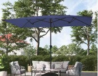 Joyesery 11 x 7 ft. Steel Double-Sided Rectangular Outdoor Market Patio Umbrella with Crank in Navy Blue New in Box $299