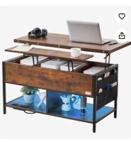 VEVOR Lift Top Coffee Table, 39.4 in Rectangle Coffee Table with Extra Storage Pockets, Flipable Coffee Table with Power Strip & USB & Ambient Lighting for Living Room, Brown New in Box $399