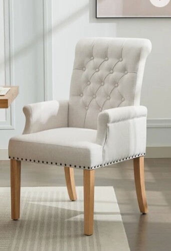 Winston Porter Tufted Upholstered High Back Accent Armchair, Faux Leather in Beige New in Box $399