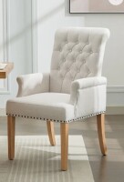 Winston Porter Tufted Upholstered High Back Accent Armchair, Faux Leather in Beige New in Box $399