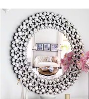 Thkshouz Silver 34 in. W x 34 in. H Modern Round Glass Framed Mirror New in Box $399