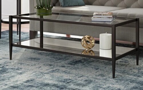 Hudson & Canal Hera 45" Wide Rectangular Coffee Table with Mirror Shelf in Blackened Bronze New in Box $399