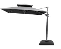 Pellebant 9 ft. x 11.5 ft. 2-Tier Aluminum Cantilever Patio Umbrella in tan Outdoor Offset Umbrella Sun Shade with 350 lbs. Base new in box $499