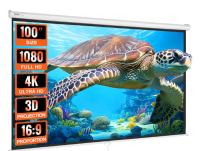 VEVOR - Manual Pull Down Projector Screen, 100 inch 16:9 4K 1080 HD Retractable Projector Screen, Auto-Locking Projection Screen - White Model: TL-100S-ASKU: 10213074 new in box $499