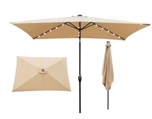JOYESERY 10 ft. x 6.5 ft. Solar LED Rectangle Market Patio Umbrella with Solar Lights Tilt Button in Cedar Brown $299